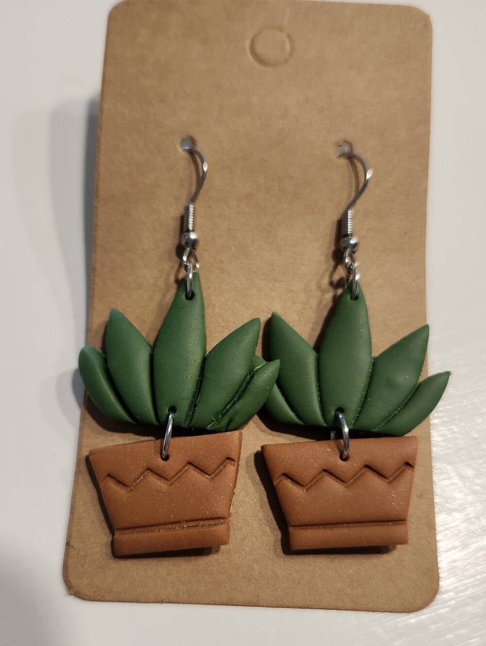 Handmade Clay Green Cactus Plant Pot Dangle Earrings